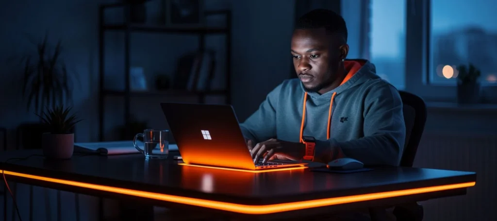 Employee using microsoft surface