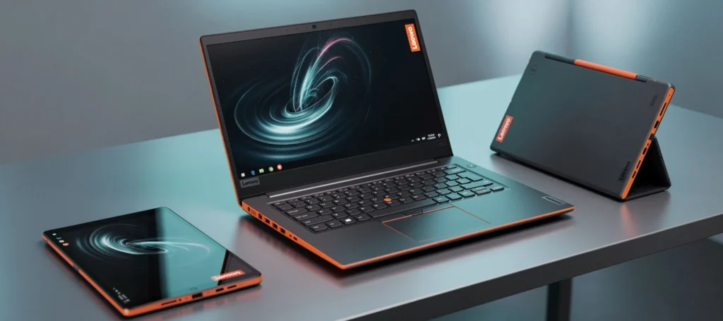 Multiple lenovo devices on table
